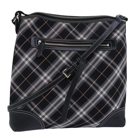 BURBERRY Nova Check Blue Label Shoulder Bag Nylon Black Auth 80167 - Picture 1 of 16